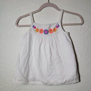 🌺 White BODEN Girls White Summer Tank Embroidered Pleated Dress Top Size 8-9 Y